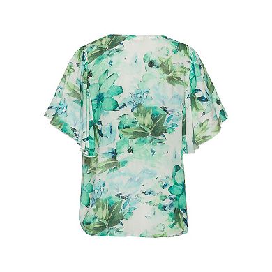 Lascana Women's Floral Flutter Sleeve Blouse