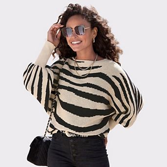 Lascana Women's Bishop Sleeve Zebra Sweater