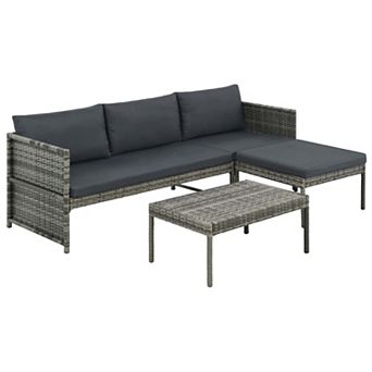 Leny 3 pc Modular Garden Lounge Sofa Set with Table, Dark Gray Cushions