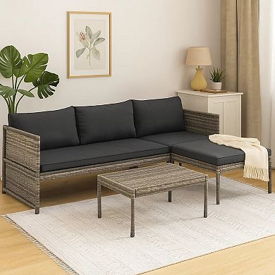 Leny 3pc Modular Garden Lounge Sofa Set with Table, Dark Gray Cushions