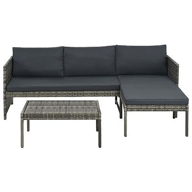 Leny 3pc Modular Garden Lounge Sofa Set with Table, Dark Gray Cushions