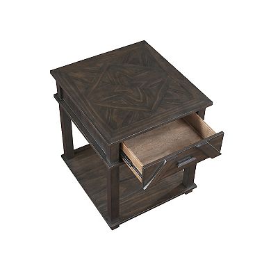 Leky Side End Table, 24 Inch, 1 Drawer with Lower Open Shelf, Brown