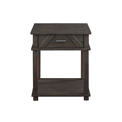 Leky Side End Table, 24 Inch, 1 Drawer with Lower Open Shelf, Brown