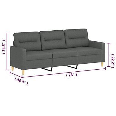 Modern 3-Seater Sofa in Dark Gray Polyester, 78 Inch Minimalist Look