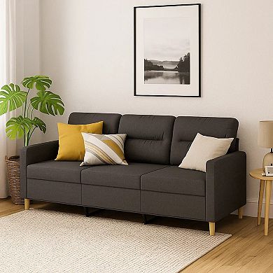 Modern 3-Seater Sofa in Dark Gray Polyester, 78 Inch Minimalist Look