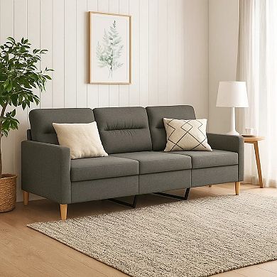 Modern 3-Seater Sofa in Dark Gray Polyester, 78 Inch Minimalist Look