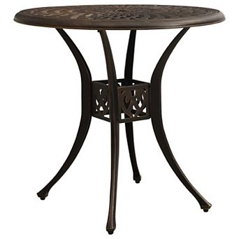 Outdoor Table, 31 Inch Round Top and Curved Legs, Bronze Aluminum