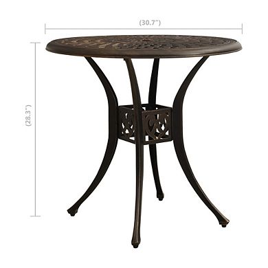 Outdoor Table, 31 Inch Round Top and Curved Legs, Bronze Aluminum