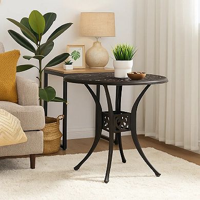 Outdoor Table, 31 Inch Round Top and Curved Legs, Bronze Aluminum