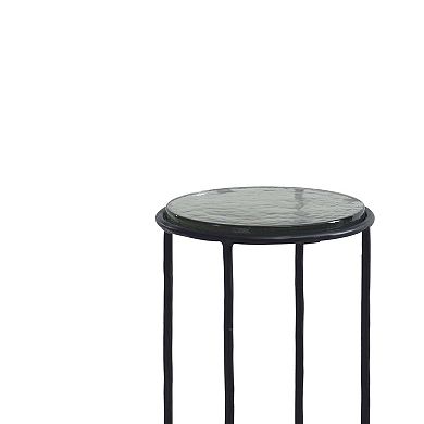Hex Accent Table, Round Recycled Glass Top, Iron Frame