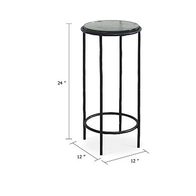 Hex Accent Table, Round Recycled Glass Top, Iron Frame