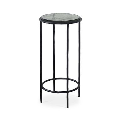 Hex Accent Table, Round Recycled Glass Top, Iron Frame
