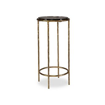 Hex Accent Table, Round Recycled Glass Top, Iron Frame