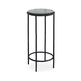 Hex Accent Table, Round Recycled Glass Top, Iron Frame