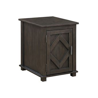 Leky Chairside Table, 22 Inch, 1 Cabinet with Adjustable Shelf, Brown