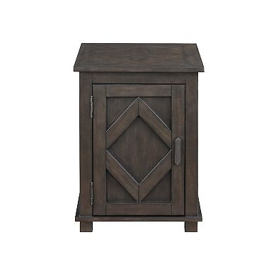 Leky Chairside Table, 22 Inch, 1 Cabinet with Adjustable Shelf, Brown
