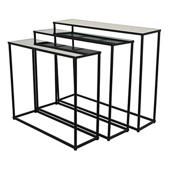 Kellie Nesting Plant Stand Table Set of 3, Black Metal, Glass Tops