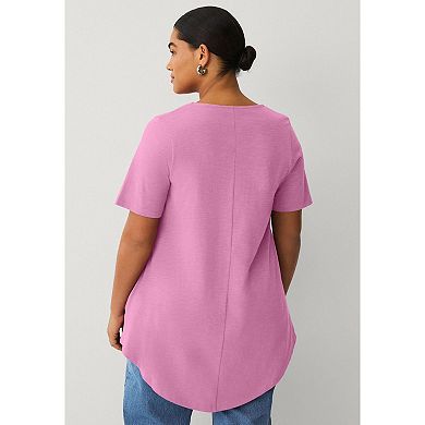 ellos Plus Size V-Neck Inverted Pleat Tunic With Curved Hem