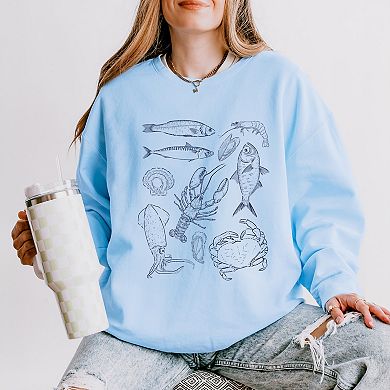 Nautical Creatures Sketched - Women's Lightweight Garment Dyed Sweatshirt