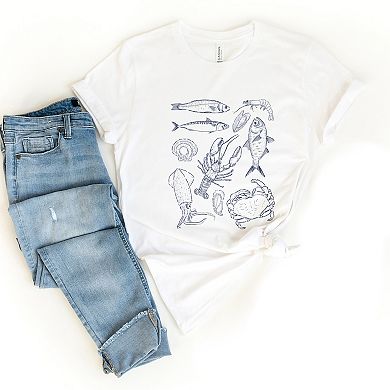 Nautical Creatures Sketched - Women's Short Sleeve Graphic T-Shirt