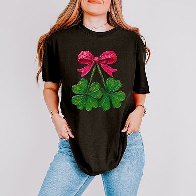 Clover Cherries Paint - Women's Garment Dyed Graphic T-Shirt
