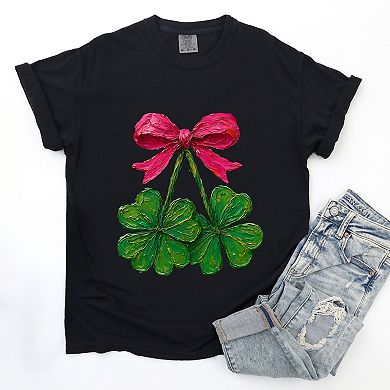 Clover Cherries Paint - Women's Garment Dyed Graphic T-Shirt