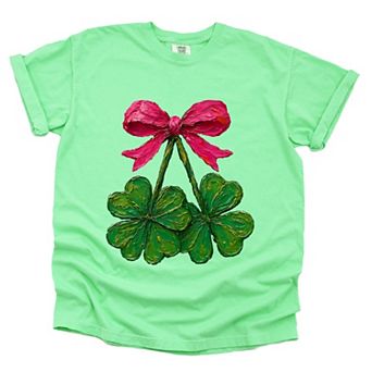 Clover Cherries Paint - Women's Garment Dyed Graphic T-Shirt