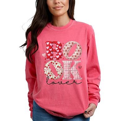 Book Lover Patchwork Print - Women's Garment Dyed Long Sleeve Graphic T-Shirt