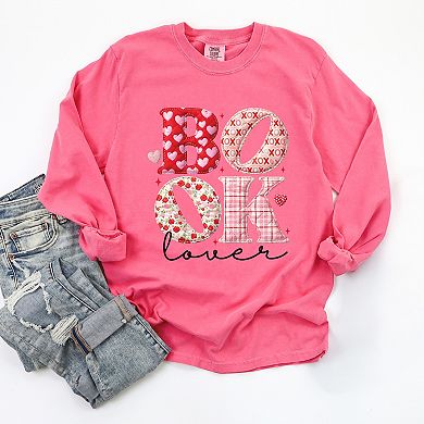 Book Lover Patchwork Print - Women's Garment Dyed Long Sleeve Graphic T-Shirt