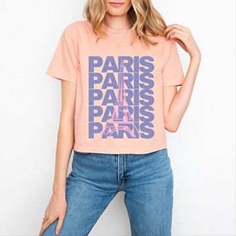 Paris Stacked Purple - Women's Boxy Crop Top Graphic T-Shirt