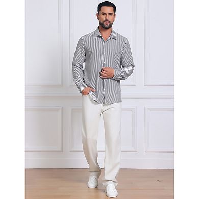 Men's Seersucker Dress Shirts Long Sleeve Button Down Textured Striped Shirts