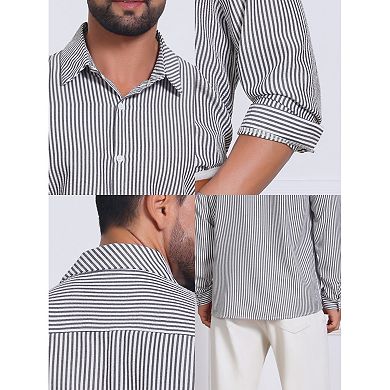 Men's Seersucker Dress Shirts Long Sleeve Button Down Textured Striped Shirts