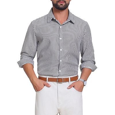 white dress shirt for men Perry Ellis Men's Untucked Total Stretch Slim Fit Banded Collar Shirt