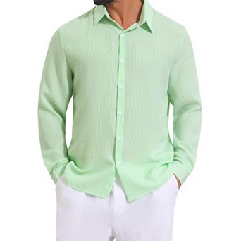 Men's Seersucker Dress Shirts Long Sleeve Button Down Textured Striped Shirts