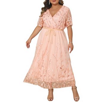 Women's Plus Size Wedding Guest Dress Sequin Wrap V Neck Midi Cocktail Party Prom Long Dress