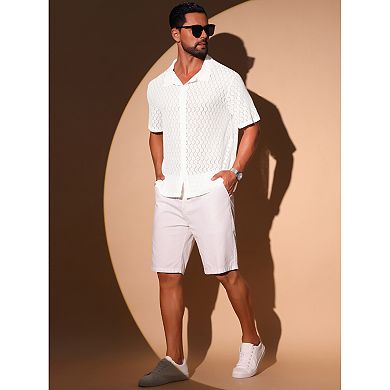 Lace Shirt for Men's Hollow See Through Button Down Short Sleeve Disco Sheer Shirts