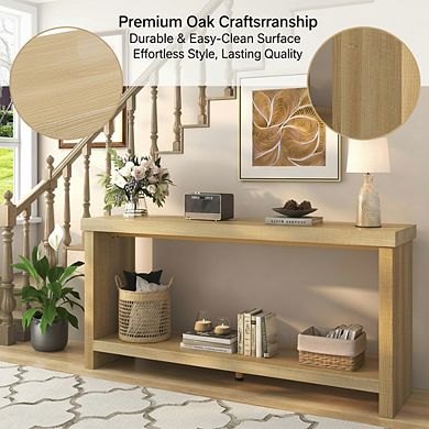 AKSZRI Farmhouse 2-Tier Console Table - 63" Narrow Sofa Table for Entryway, Hallway