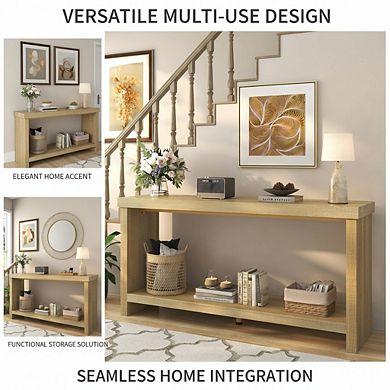 AKSZRI Farmhouse 2-Tier Console Table - 63" Narrow Sofa Table for Entryway, Hallway
