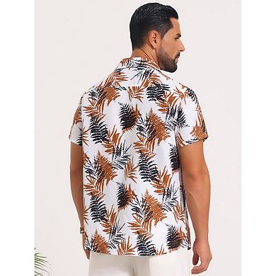 Men's Hawaiian Shirt Short Sleeve Button Down Camp Collar Leaf Print Shirts