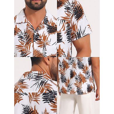 Men's Hawaiian Shirt Short Sleeve Button Down Camp Collar Leaf Print Shirts