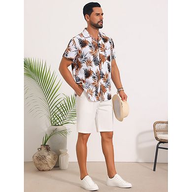 Men's Hawaiian Shirt Short Sleeve Button Down Camp Collar Leaf Print Shirts