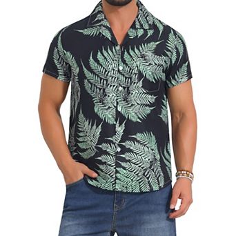 Men's Hawaiian Shirt Short Sleeve Button Down Camp Collar Leaf Print Shirts