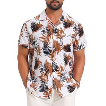 Men's Hawaiian Shirt Short Sleeve Button Down Camp Collar Leaf Print Shirts