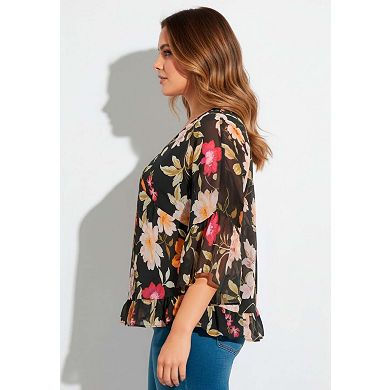 Avenue Women's Plus Size Harlow Frill Detail Blouse