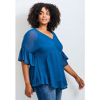 Avenue Women's Plus Size Harlow Frill Detail Blouse