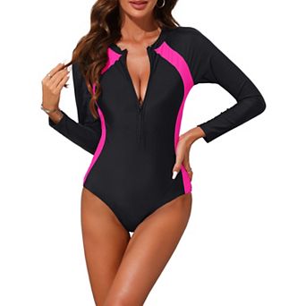 Women's Sporty Monokini Sets, 1 pc Scoop Neck Zipper Triangle Bottom Surfing Swimwear Bathing Suits