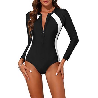 Women's Sporty Monokini Sets, 1 pc Scoop Neck Zipper Triangle Bottom Surfing Swimwear Bathing Suits