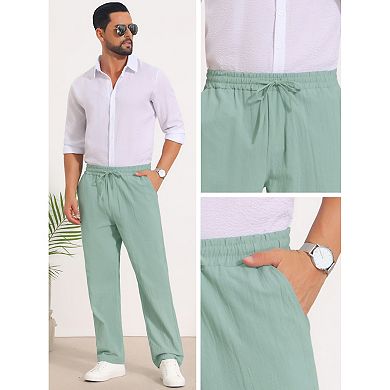 Men's Beach Pants Drawstring Waist Breathable Summer Linen Pants