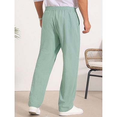 Men's Beach Pants Drawstring Waist Breathable Summer Linen Pants