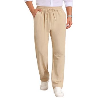 Men's Beach Pants Drawstring Waist Breathable Summer Linen Pants